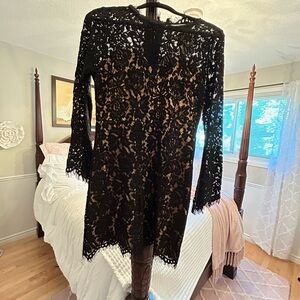 Juniors size XL dress, black lace & nude lining. Back and sleeves are not lined
